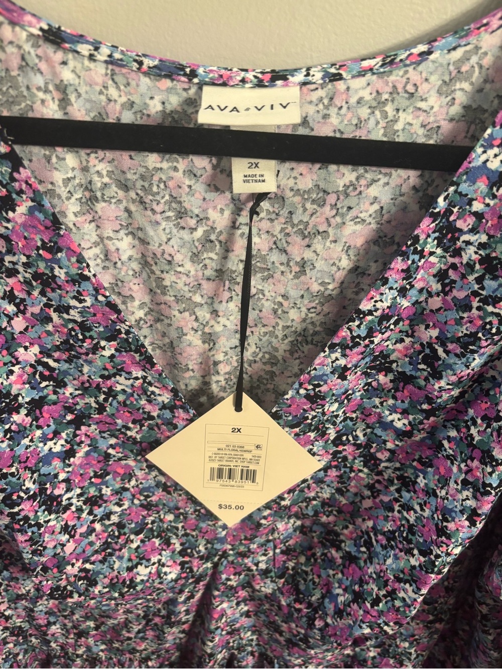 NWT- Ava & Viv Floral V-Neck Dress in Purple, Pink and Blue 2XL - Picture 3 of 4